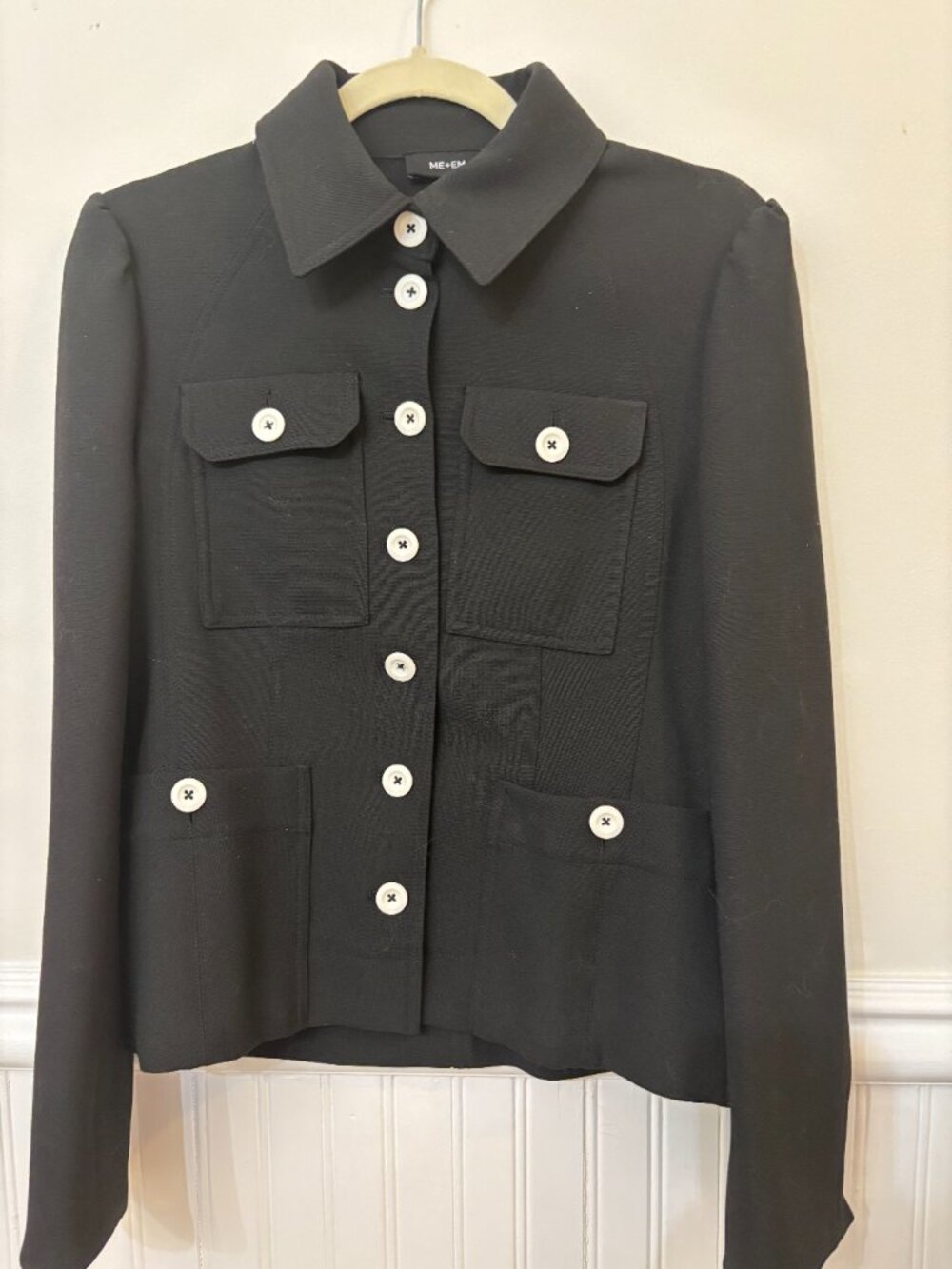 ME+EM Tailored Black Jacket with White Buttons and Removable Belt US Size 6 - Picture 4 of 11